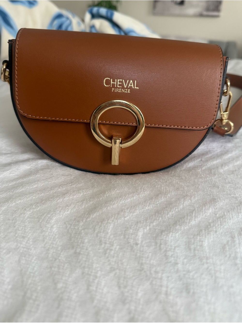 Tan Saddle Crossbody with Gold Ring Accent